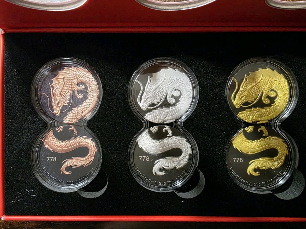 2026 Sea Dragon Collection Commemorative Coin Set Copper Silver Gold Triangular