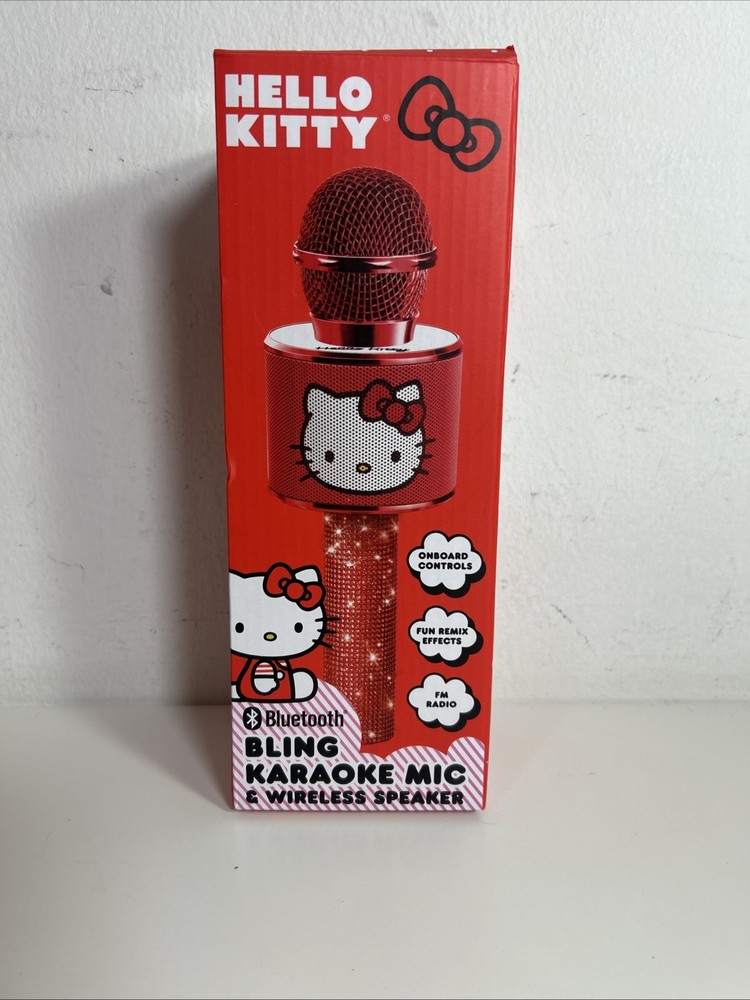 Hello Kitty Bluetooth Karaoke Microphone & Wireless Speaker USB Charging Red NIB