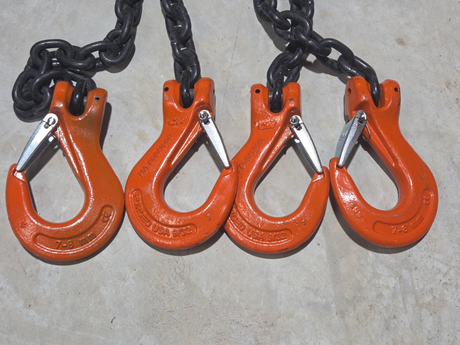 John Sakash 6’ reach 9/32” Grade 80 QOS 4 Legged Lifting Sling CM USA made Chain