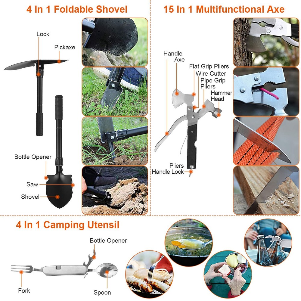 125Pcs Emergency Survival First Aid Military Flashlight Kit with Backpack Tools