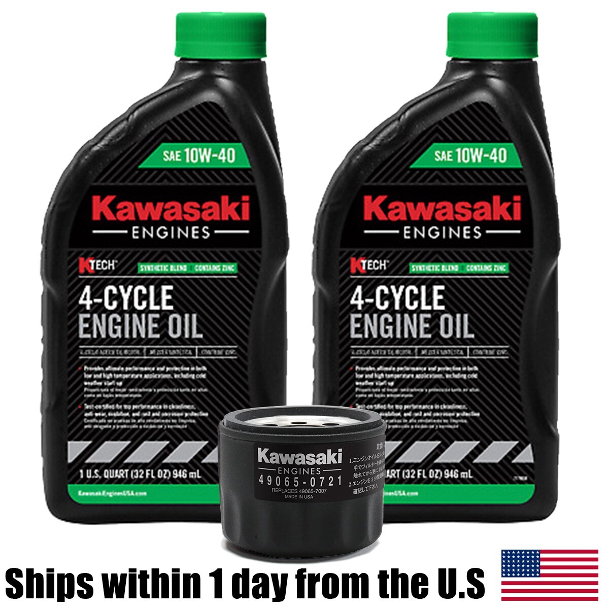 Genuine OEM Kawasaki Engine Oil Change Kit 99969-6296 49065-0721 10W40- 4 Cycle