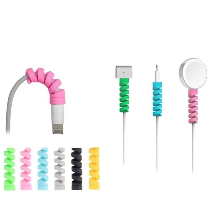 7pcs Cord Protector Universal Silicone Spiral USB Cable Saver for iPhone Android