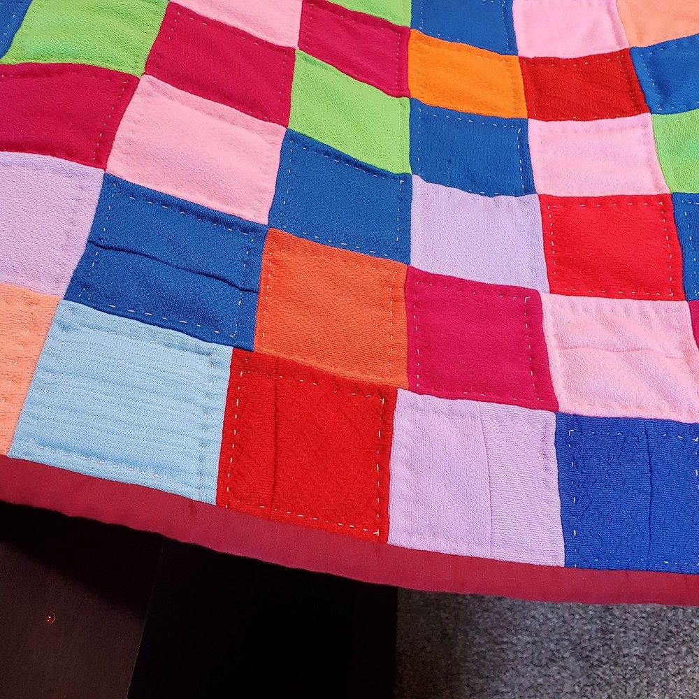 Vintage Handmade Quilt Square Patchwork Pattern 94x86" Queen