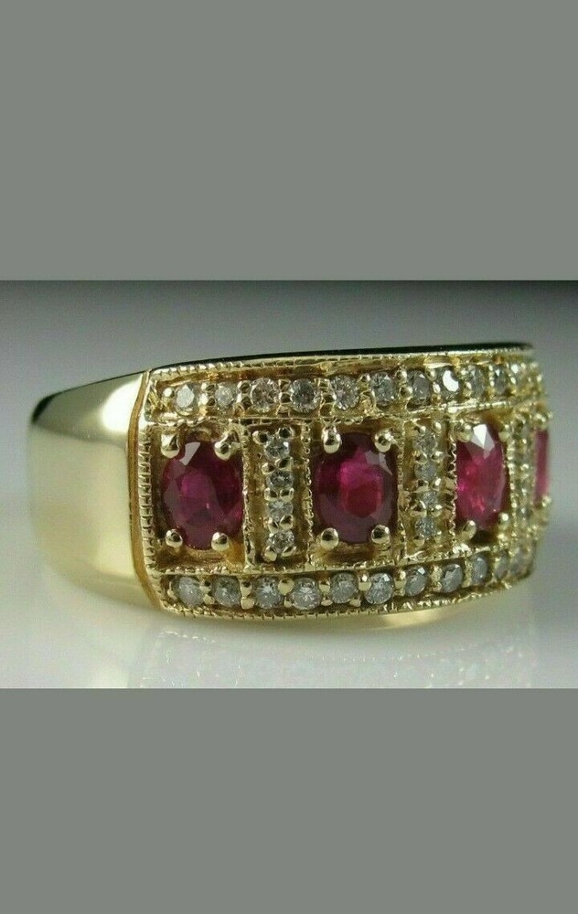 3.00 Ct Oval Cut Natural Ruby & Diamond Wedding Ring 18K Solid Yellow Gold Sz 8