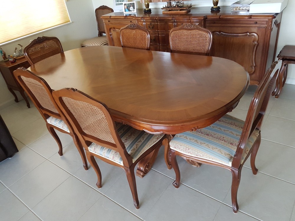 Antique French Dining Table set with 8 chairs