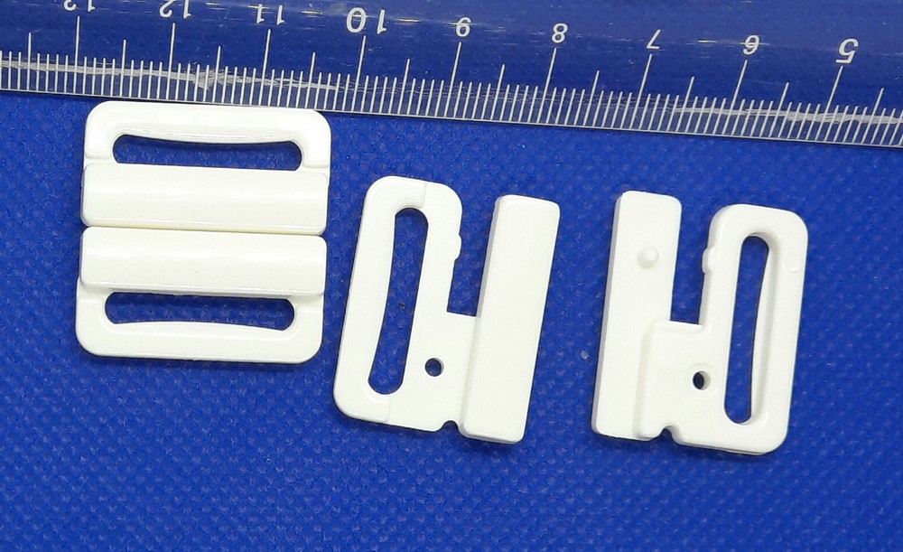 2 Piece Bikini Front Closure, Rubber Band Clasp Nylon WHITE