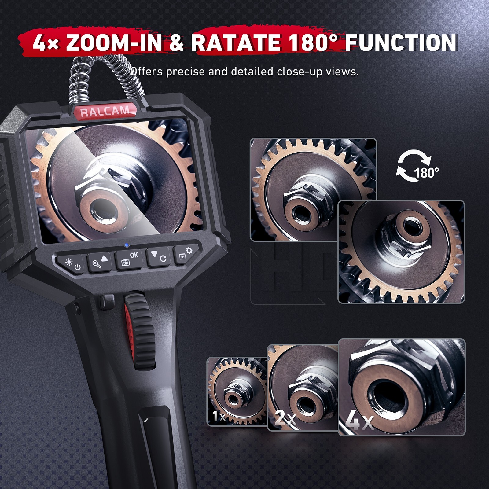 Ralcam Two-Way 210° Inspection Borescope 6.2mm Endoscope Camera 3.3ft Semi Rigid