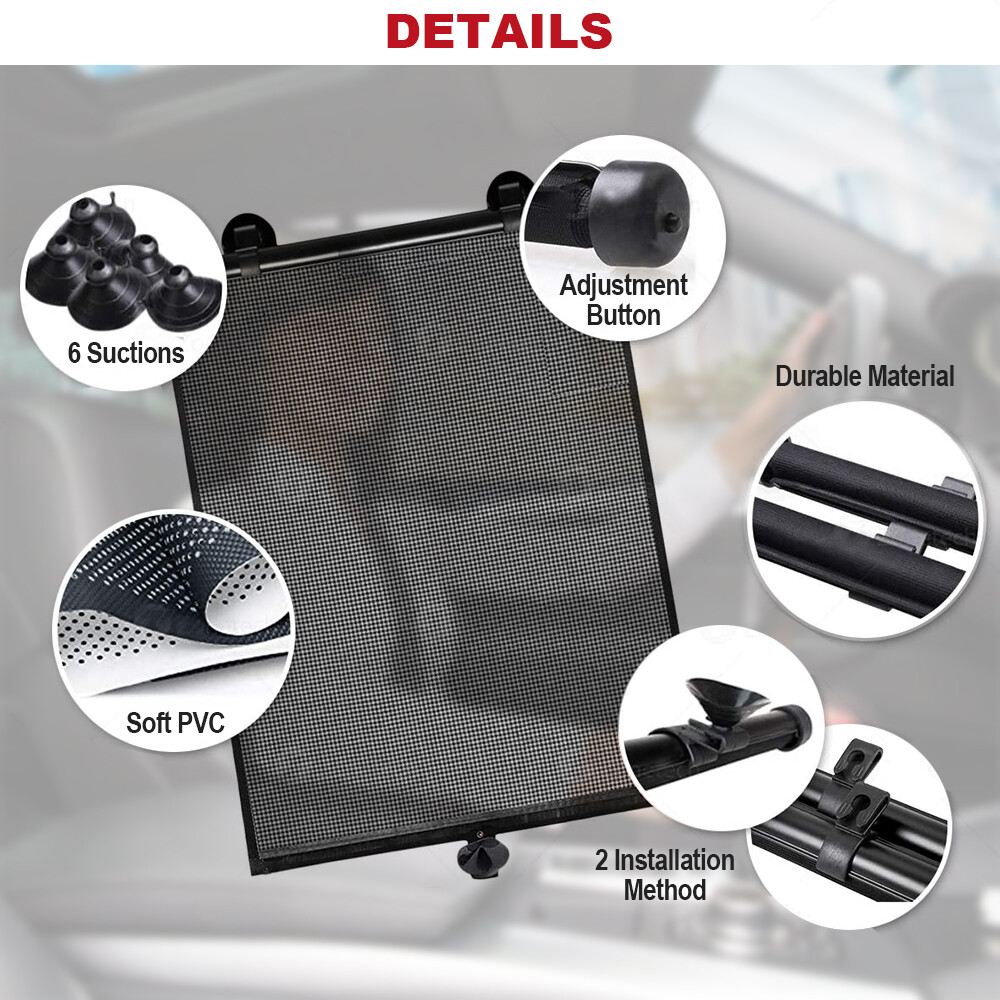 2 Packs Retractable Auto Sun Shade Cover Car Side Window Roller Visor Shield