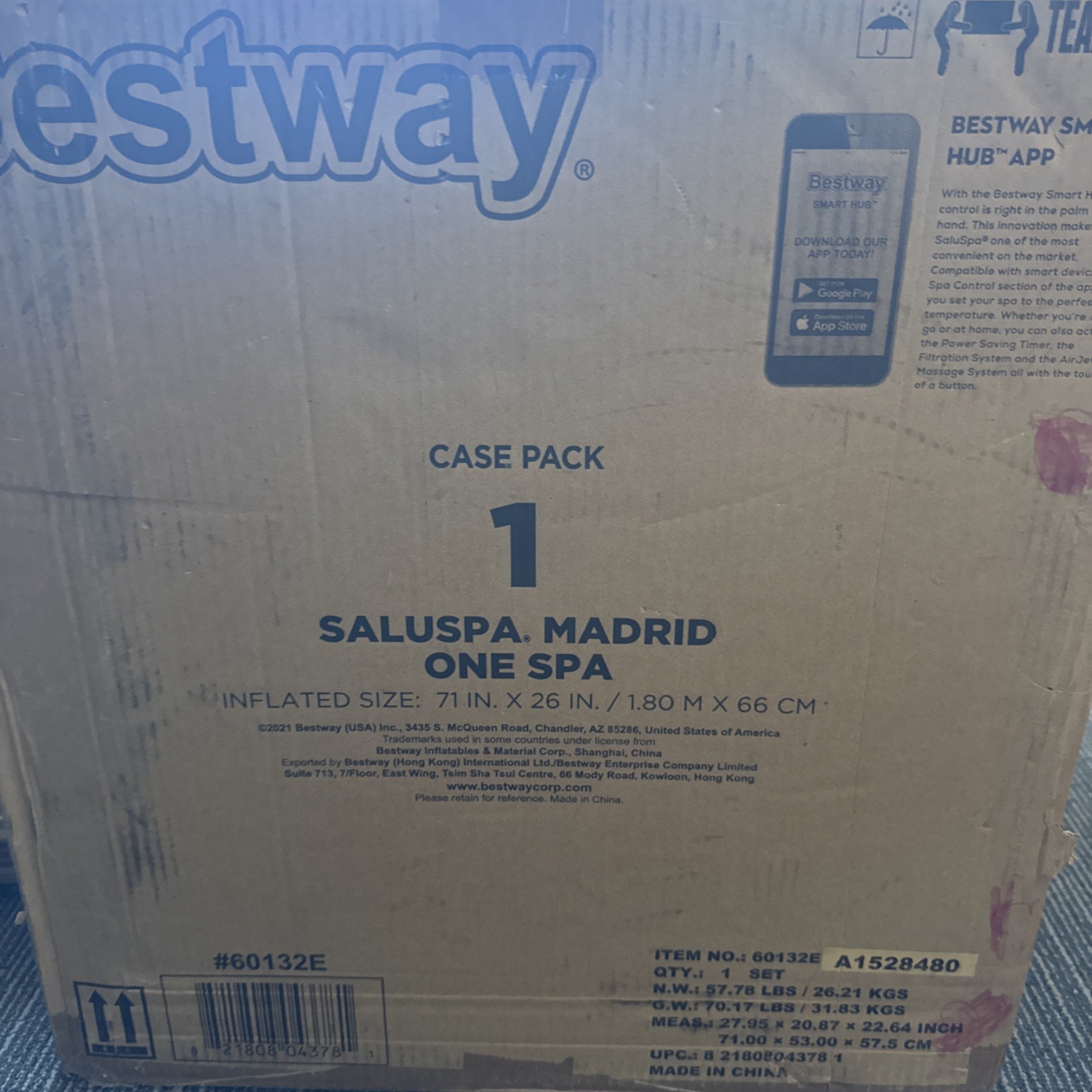 Bestway SaluSpa Madrid 177 Gal Inflatable Hot Tub | BRAND NEW |