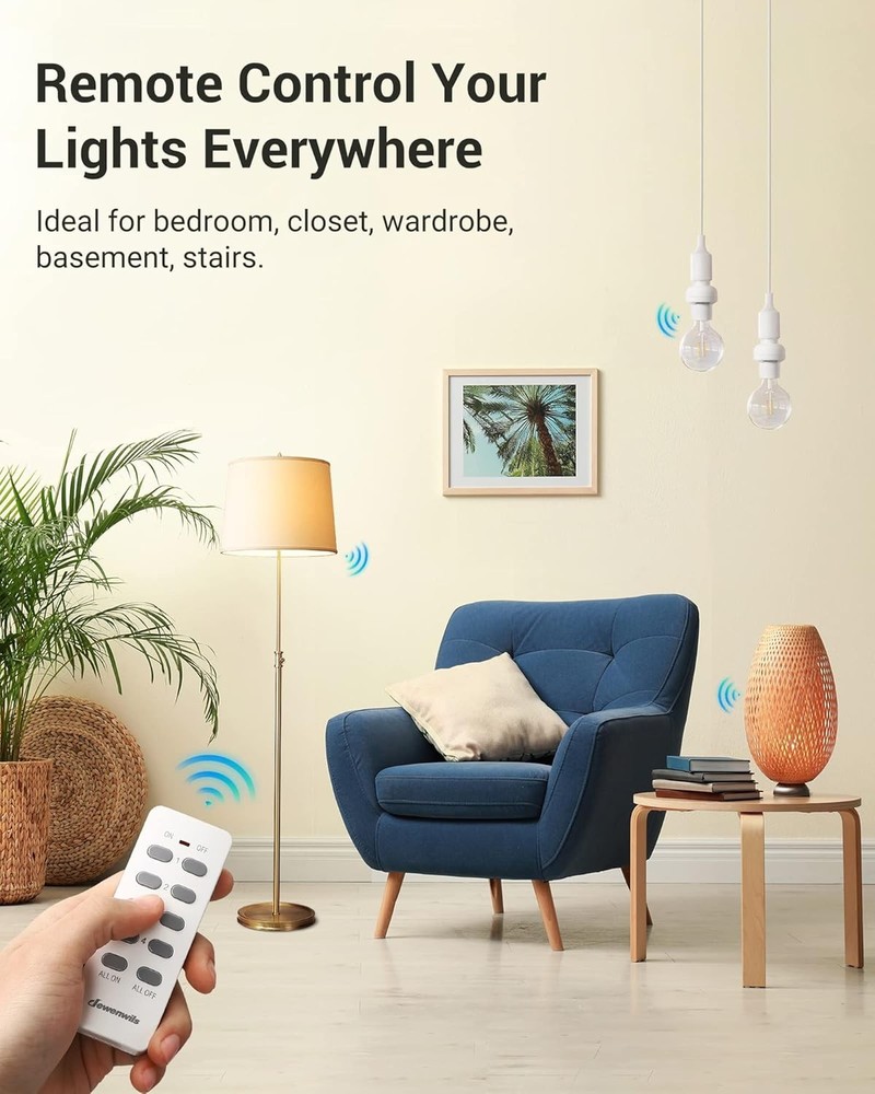 2 Remote + 4 Socket Wireless Light Bulb Socket Switch Kit, ETL Listed
