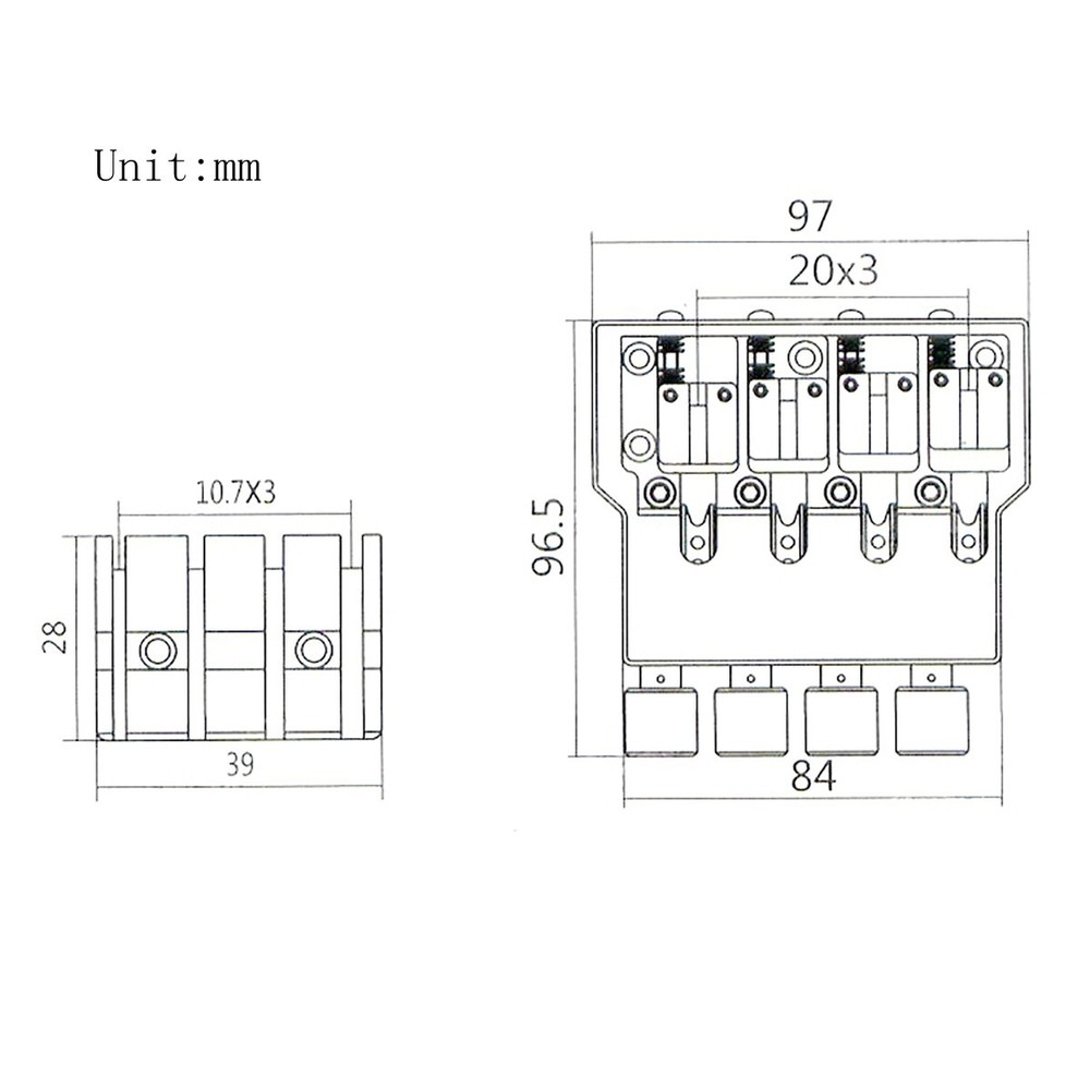 Headless 4 Strings Electric Bass Bridge Roller Tailpiece Fixed Hardtail Bridge