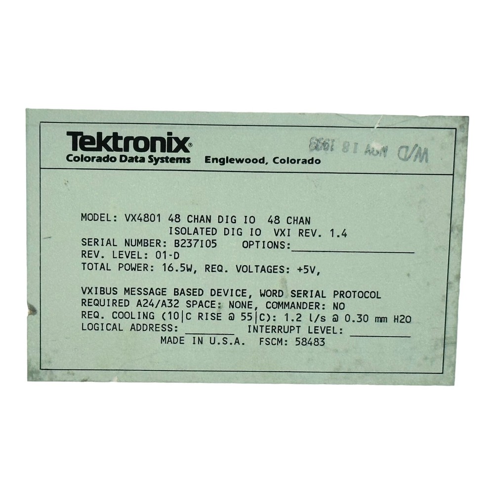 TEKTRONIX VX4801 48CH DIGITAL I/O VXI MODULE SN B237105