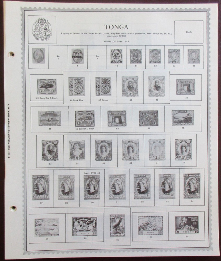Tonga: Clean Set of Unused Minkus Supreme Global Pages to 1982