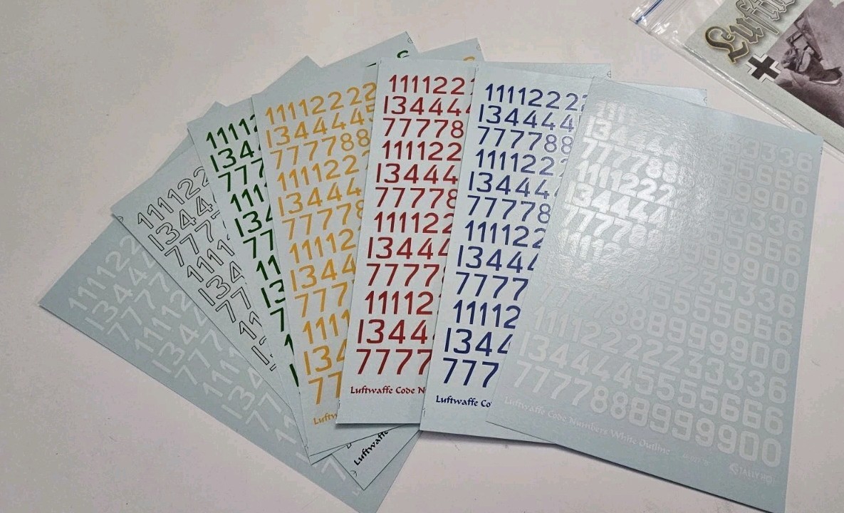 Tally Ho 48-027 Luftwaffe Code Numbers w/ Outline - 1:48, 8 Sheets, 7 Colors