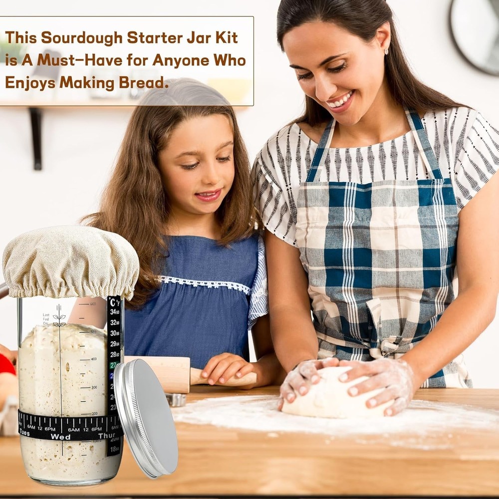 Easily Create Sourdough Bread: 24 oz Starter Kit with Thermometer & Scraper