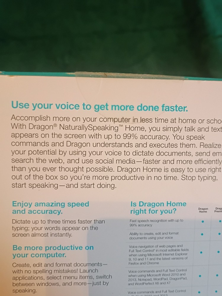 NUANCE dragon NATURALLY SPEAKING home 13 SPEECH RECOGNITION SOFTWARE, Headset/CD
