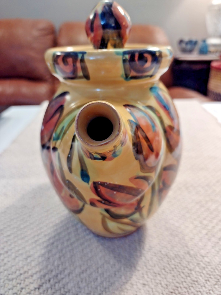 STUDIO POTTERY TEAPOT Signed 7 1/2" tall Multi Colored