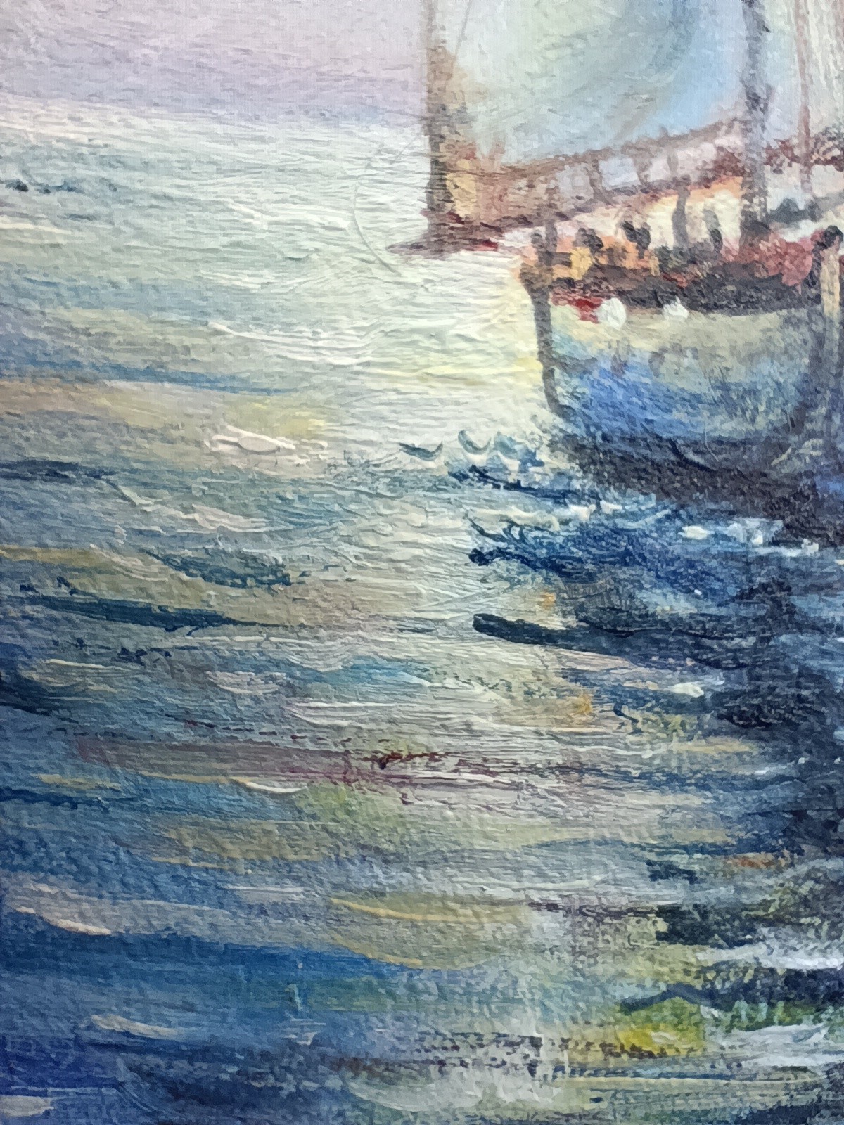 Seascape sailboat oil painting Original art Realism painting Boat 6x4