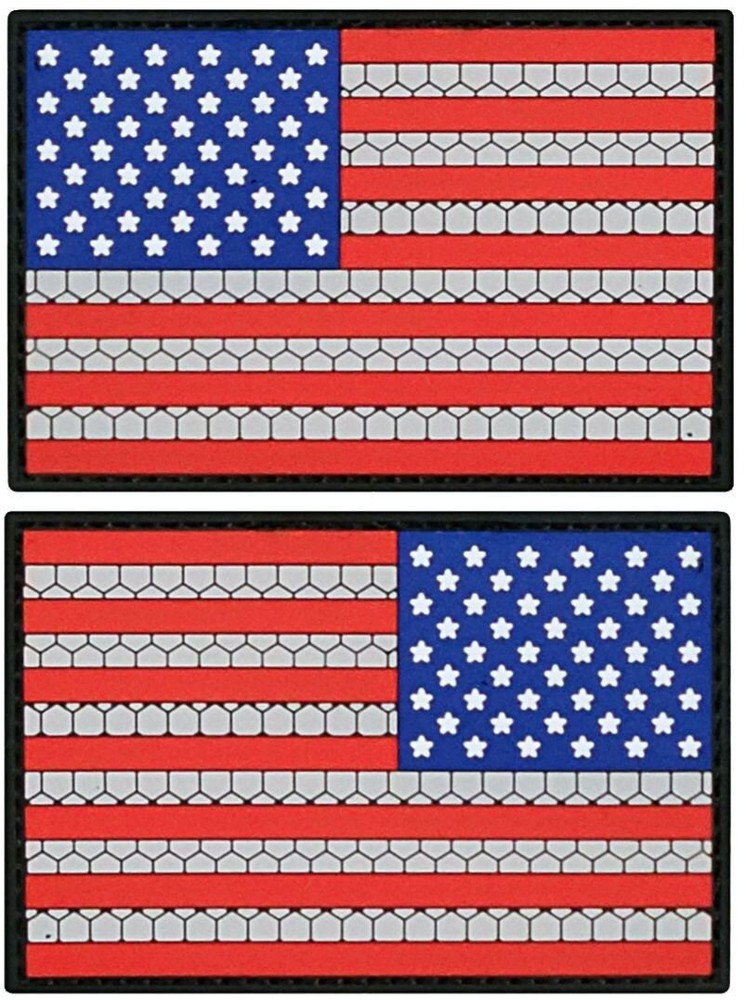 USA American Flag With Reversed PVC RUBBER PATCH || 2PC HOOK BACKING  3"x2"