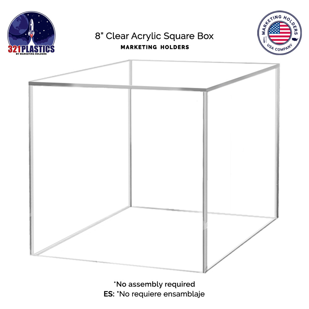 8" Acrylic Display Riser Box Clear Plexiglass Square Product Platform or Bin