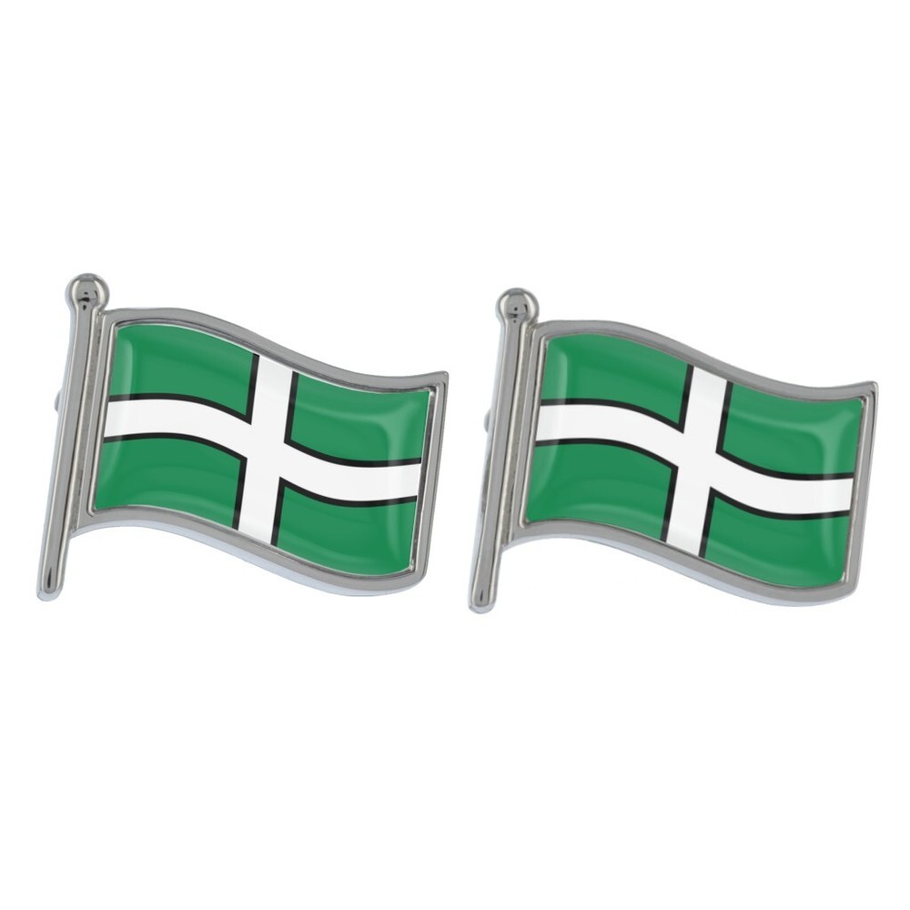 Devon Wave Flag Silver Cufflinks Presented in a Personalised Chrome Box