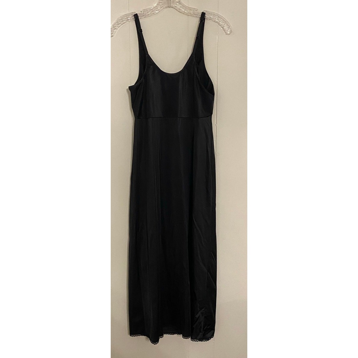 Vintage Vanity Fair USA Black Slip Nightie Dress Sheer Cups 32" Bust Adj Straps