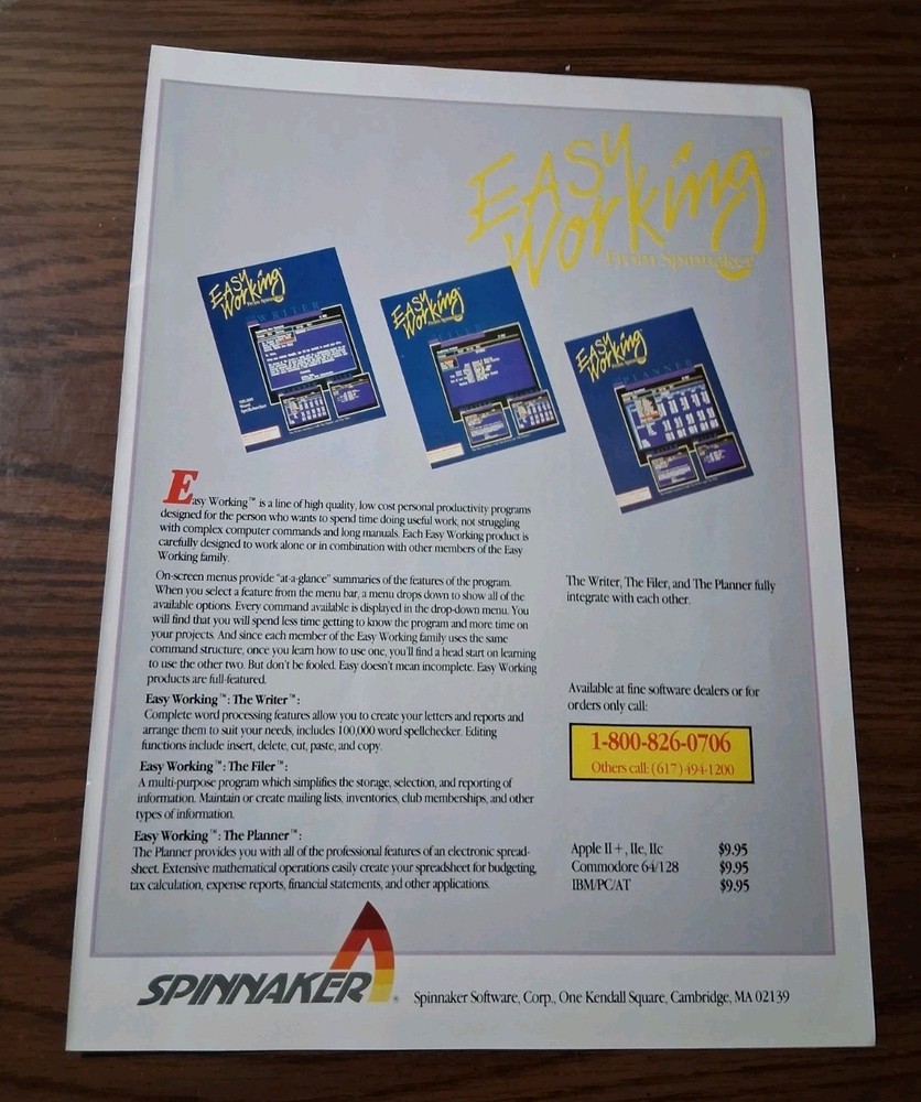 Easy Working Spinnaker Computer Software Vintage Print Ad 8x11 1980s