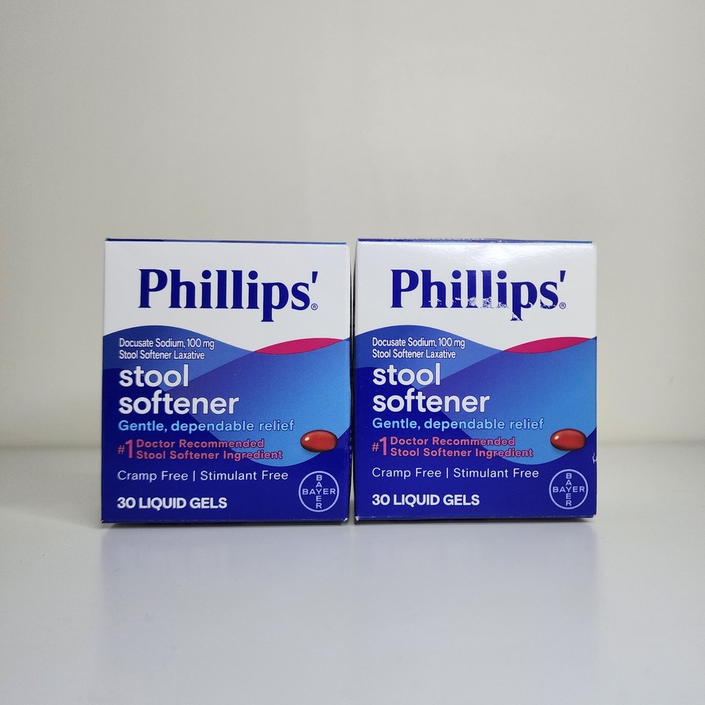 2 Pack Phillips' Stool Softener Laxative 30 Count Each Exp 08/2027