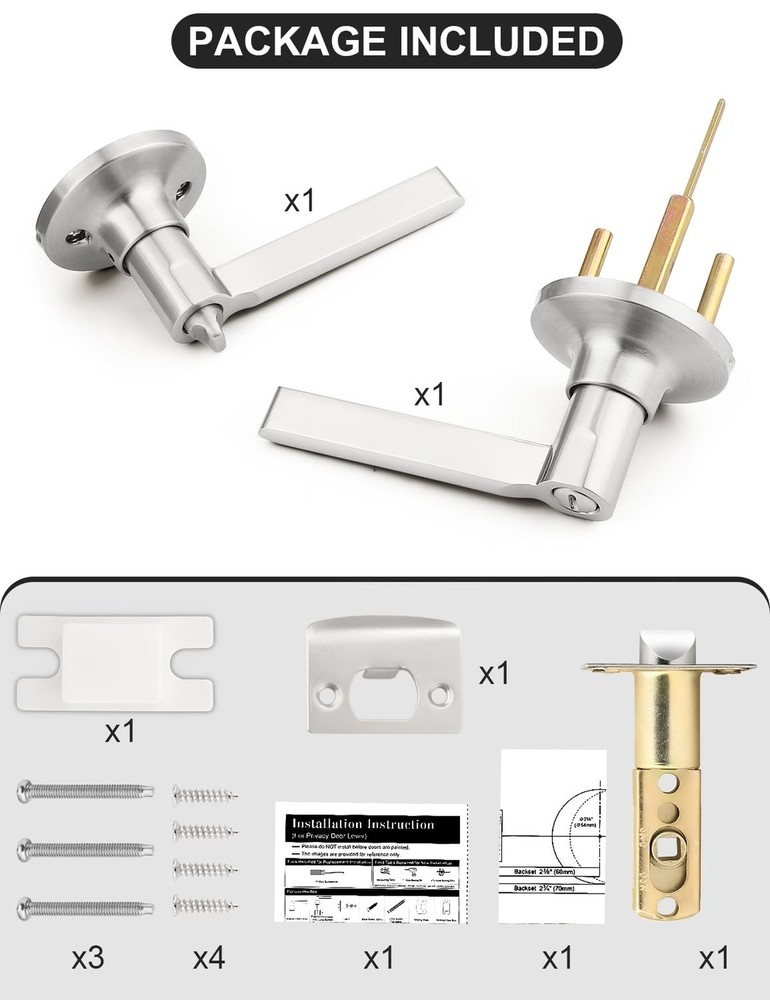 Mengico 6 Pack Privacy Door Handle, Satin Nickel Interior Door Knobs for Bed ...