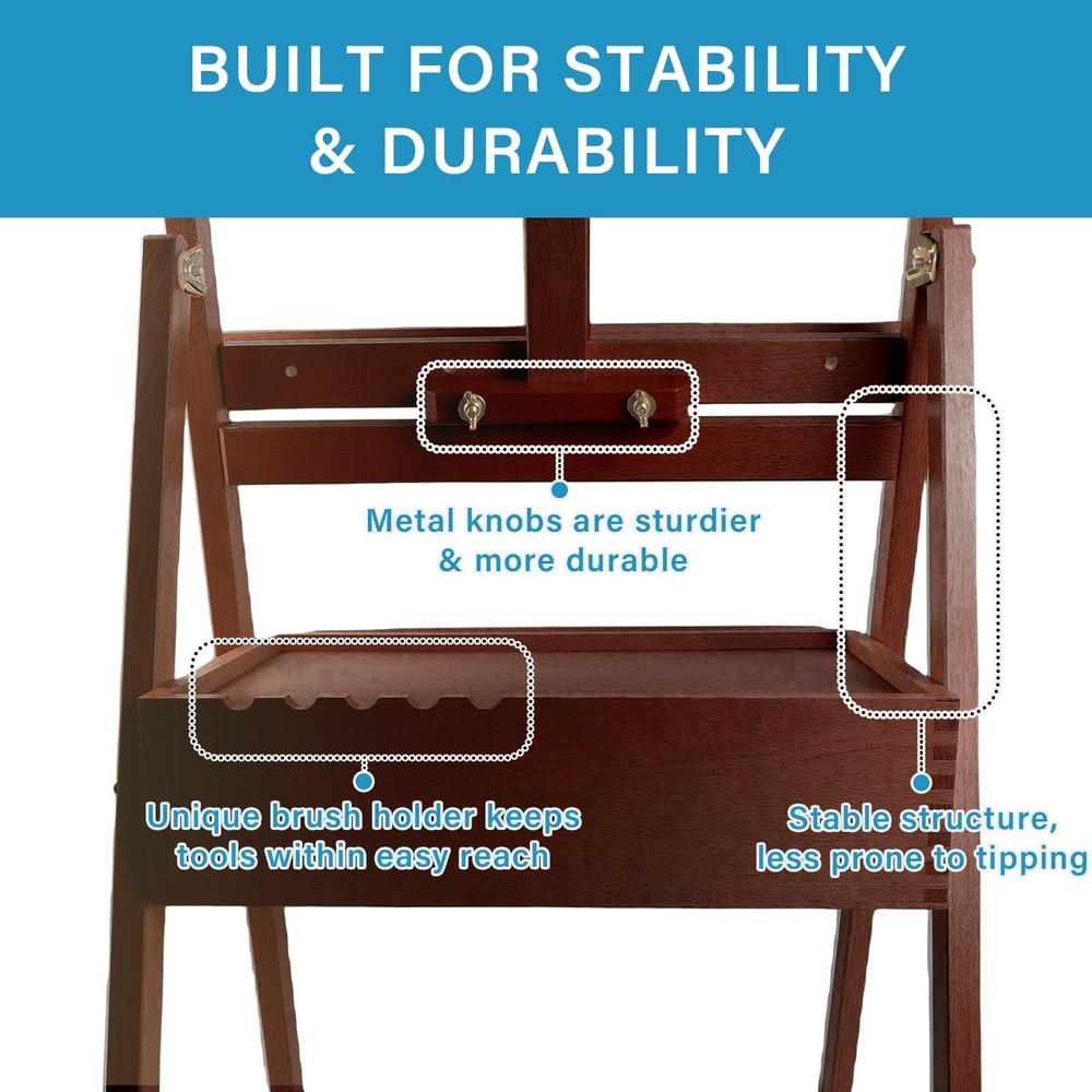 Large Wooden H-Frame Studio Easel, Solid Beechwood Easel Stand with Storage D...