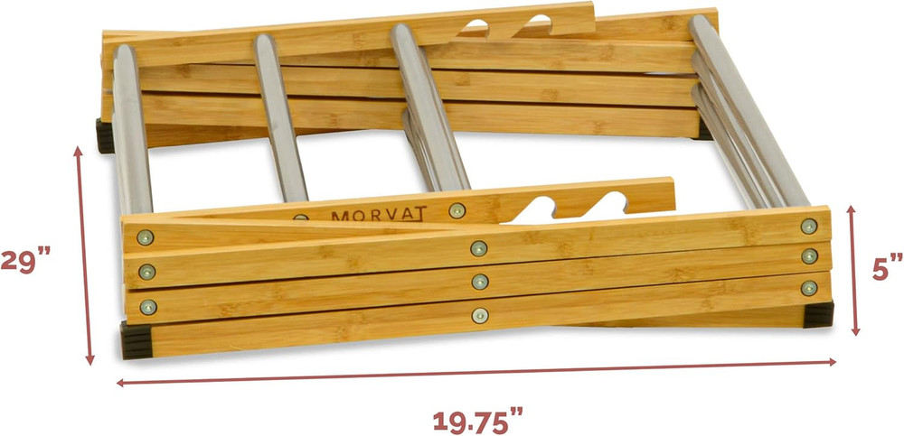 Bamboo Folding Clothes Drying Rack - 11 Poles, Adjustable Height, Collapsible