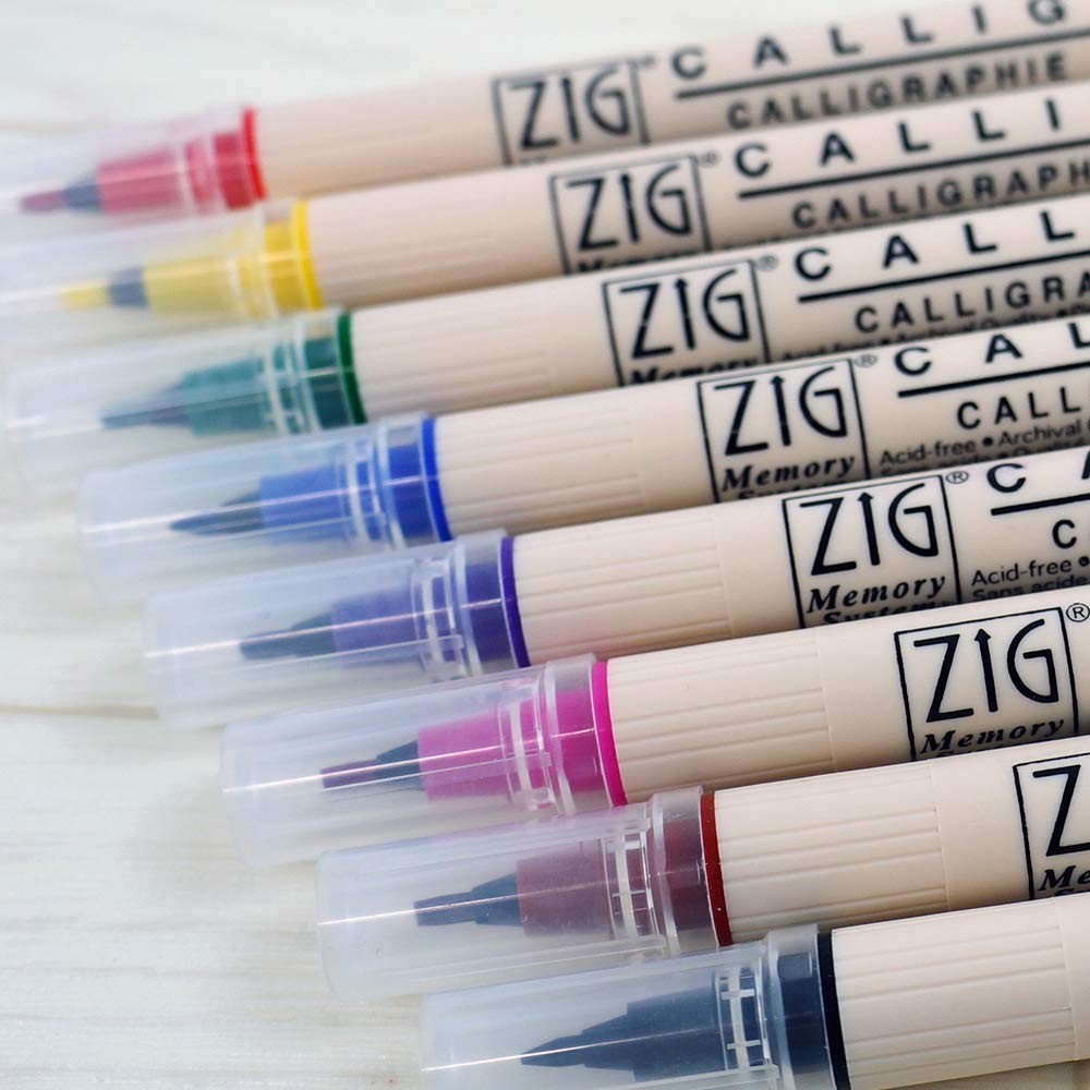 Zig Memory System Calligraphy Markers, Multicolor, 8-Pack