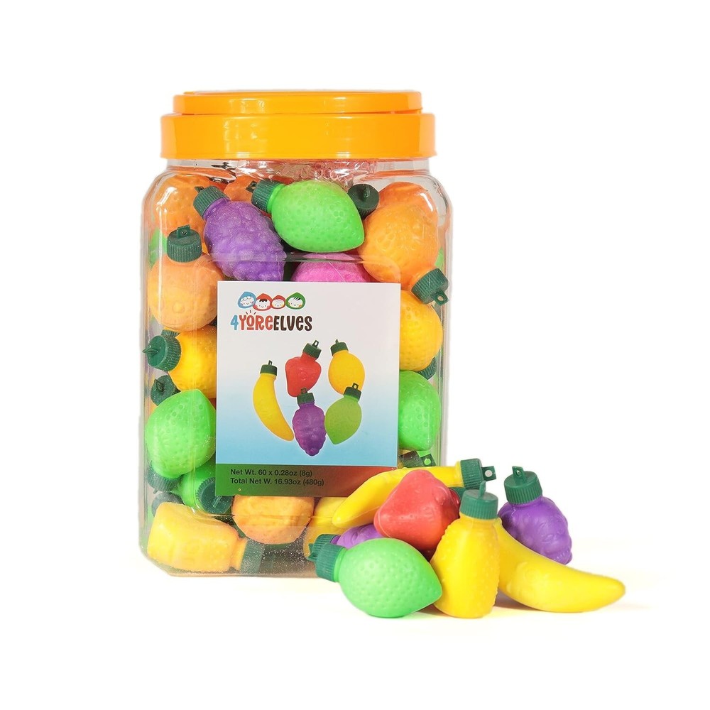 60 Pack Plastic Fruit Shaped Filled with Powder Candy