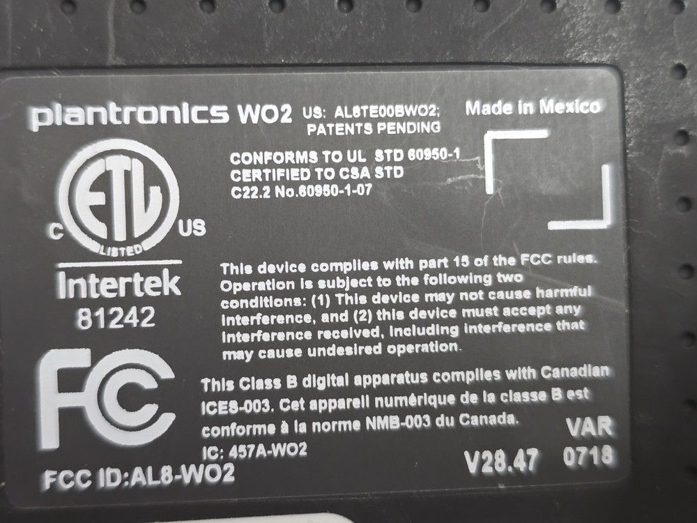Plantronics WO2 W02 Wireless DECT 6.0 Headset System * + EXTRA BATTERY!