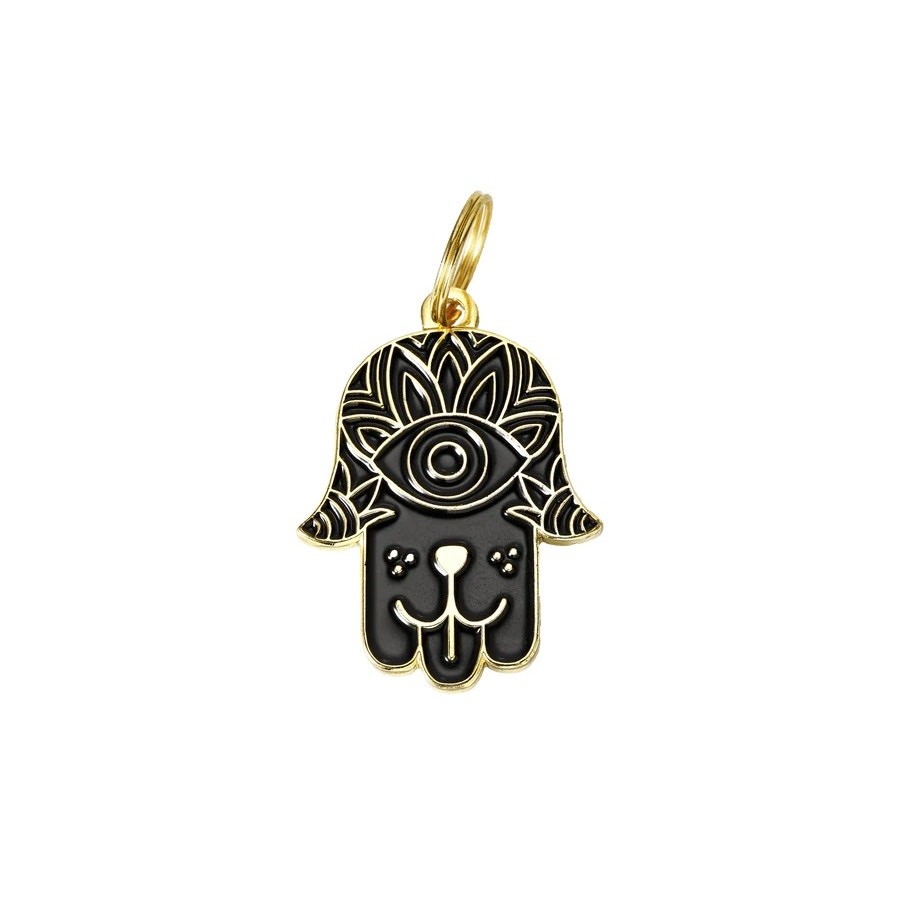 Two Tails Pet Company “BLACK DOG HAMSA ENAMEL” Personalized Dog ID Tag, Black