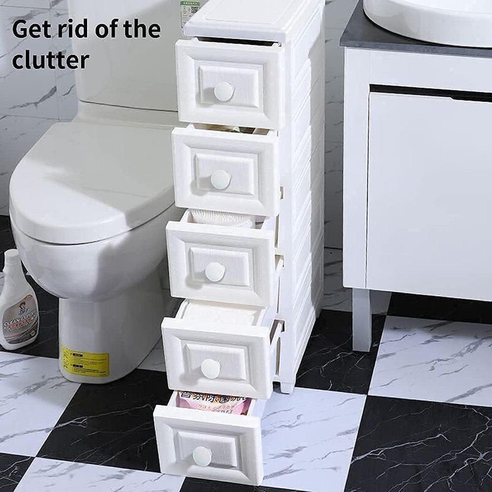 Super Light Weight Slim Plastic Bathroom Storage, Self-Assembling Organizer 5 Ti