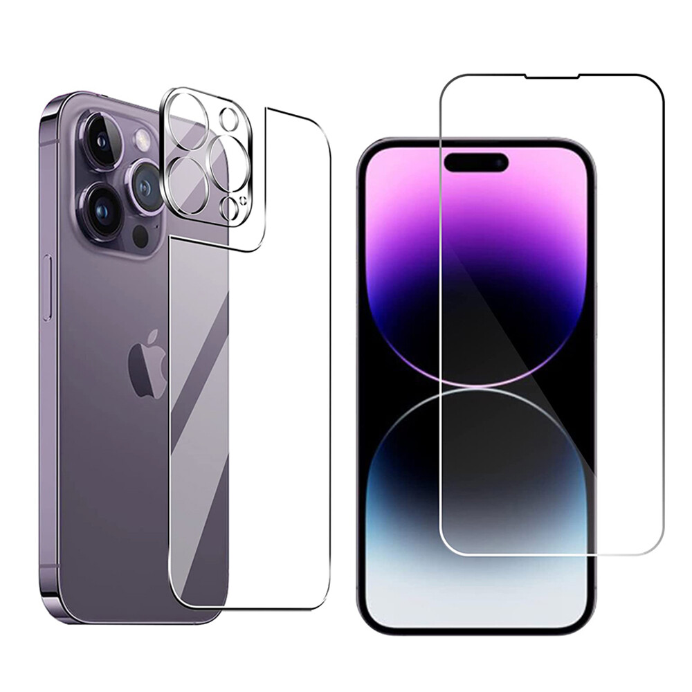 For iPhone 14 Pro Max Tempered Glass Screen Protector Camera Lens +Front +Back