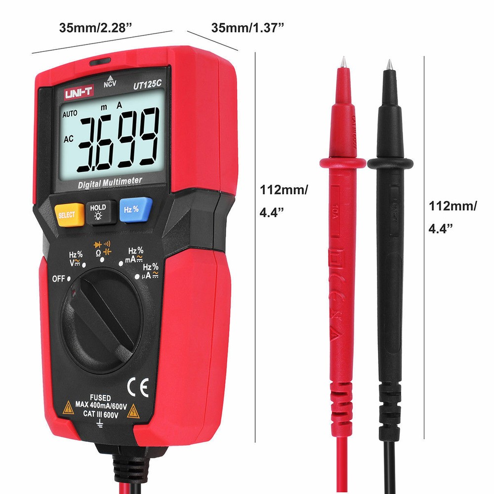 UNI-T Pocket Multimeter Digital NCV AC DC Voltmeter Ammeter Ohm Cap Test UT125C