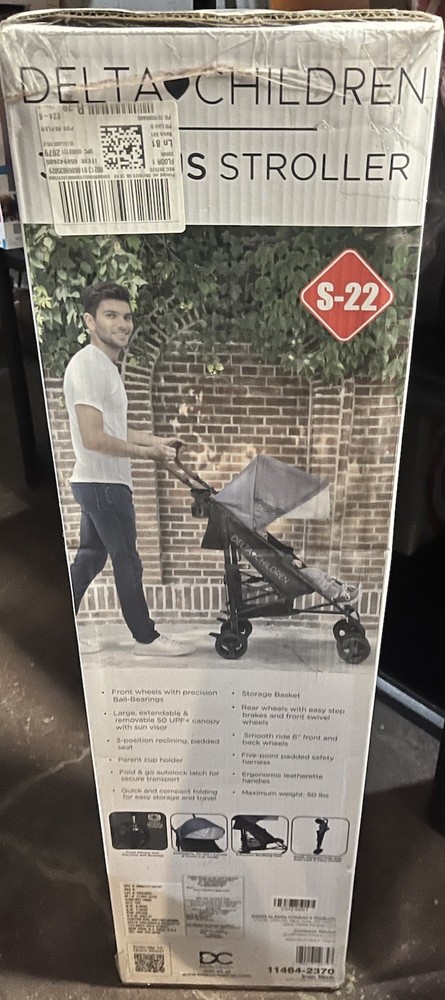 Delta Children 365 Plus Stroller Black Single Basket Canopy Folding