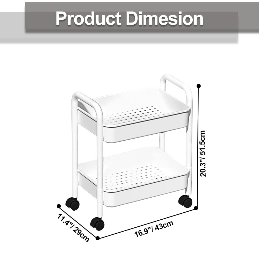 2-Tier Utility Rolling Cart Storage Organizer Sofa Side Table with Wheels, Un...