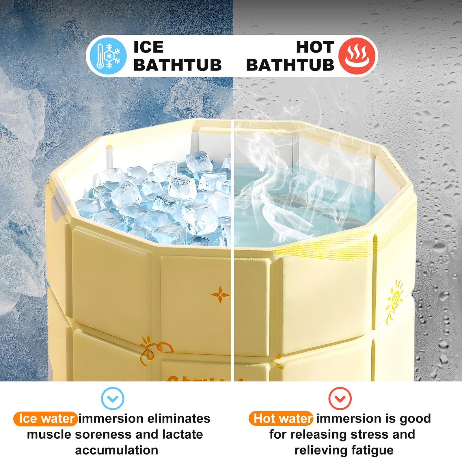 Portable Bathtub for Adult 27.5"x27.5" Collapsible Cold Plunge Bathtub Foldab...