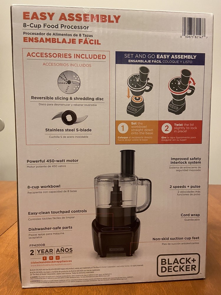 Black+Decker Easy Assembly 8-Cup Food Processor 5 Blades FP4150BC Sealed