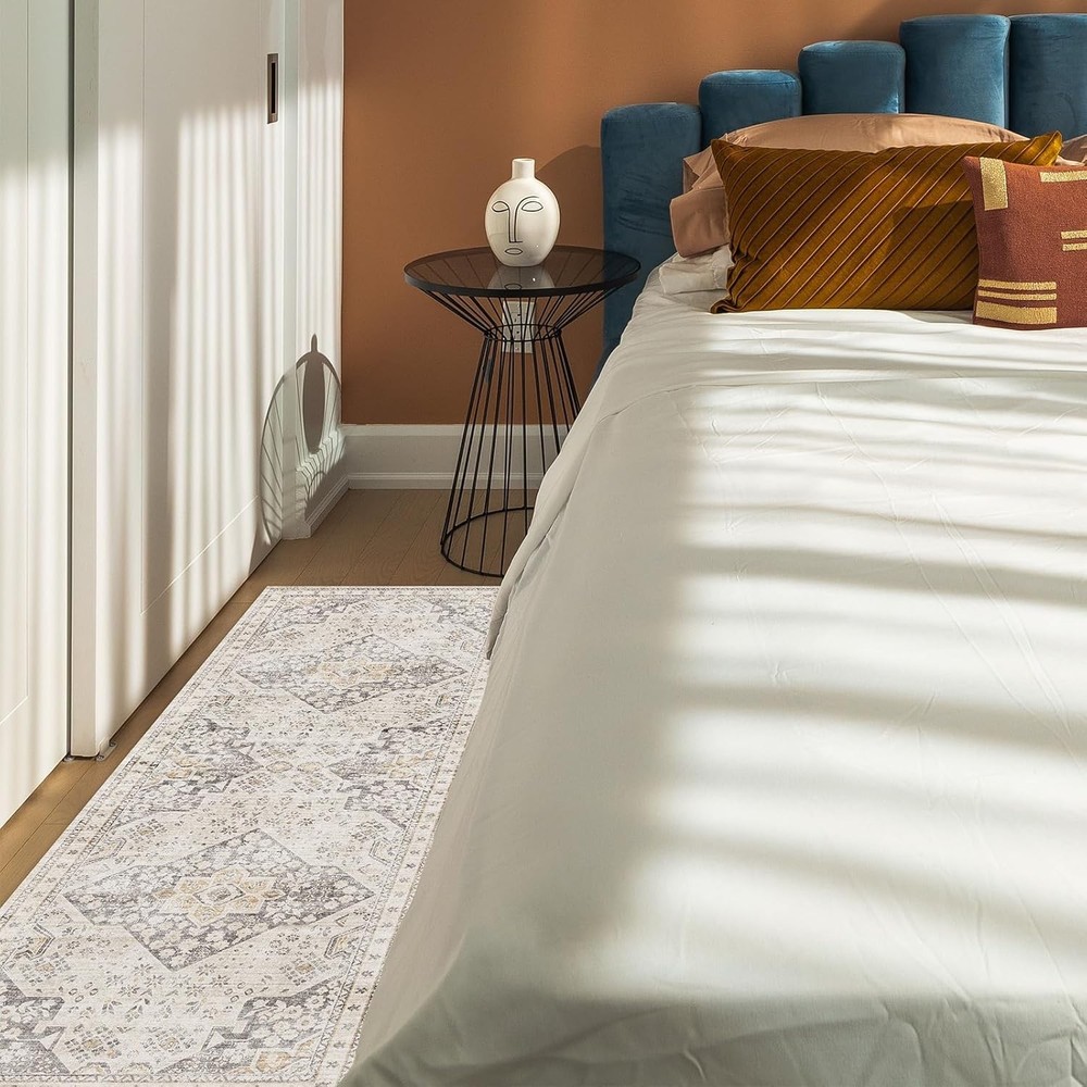 Washable Kitchen Runner 2' x 6' (Rectangular), Beige Taupe Orange