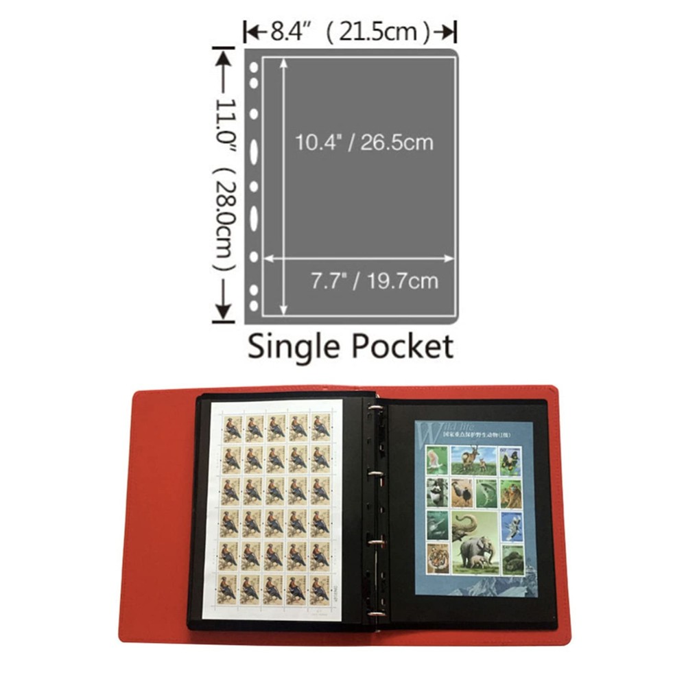 20 Sheet Stamp Pages, 1 Rows Sleeves for Collectors, 9-Hole Standard Fit Stam...