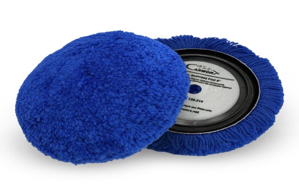 (2) CARWORX Buffing Compound Pad Wool 8" Diameter Cutting Pad Hook & Loop Lot