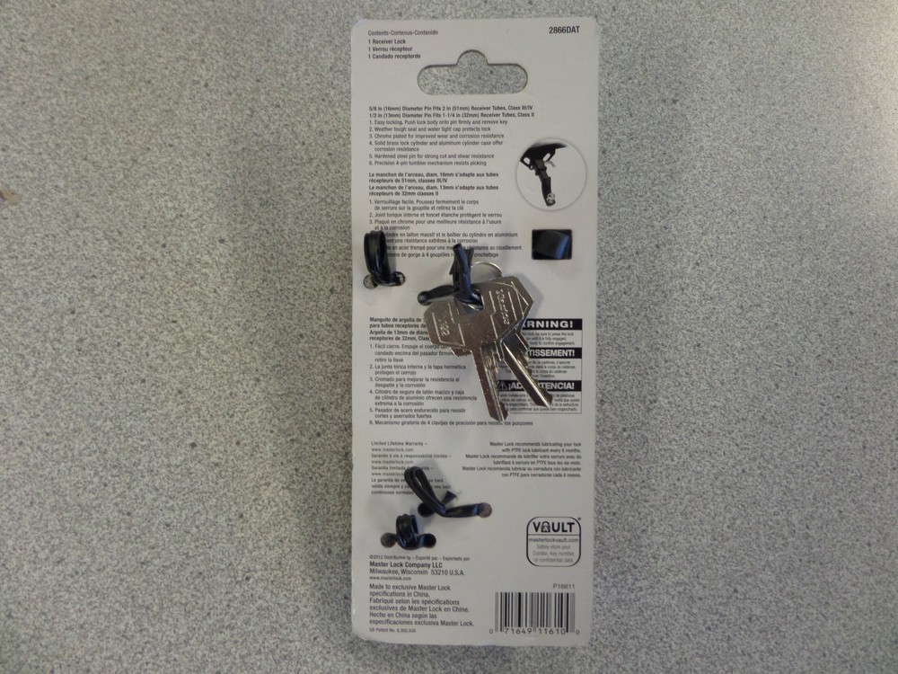 MASTER 2866DAT 5/8" & 1/2" HITCH RECEIVER LOCK