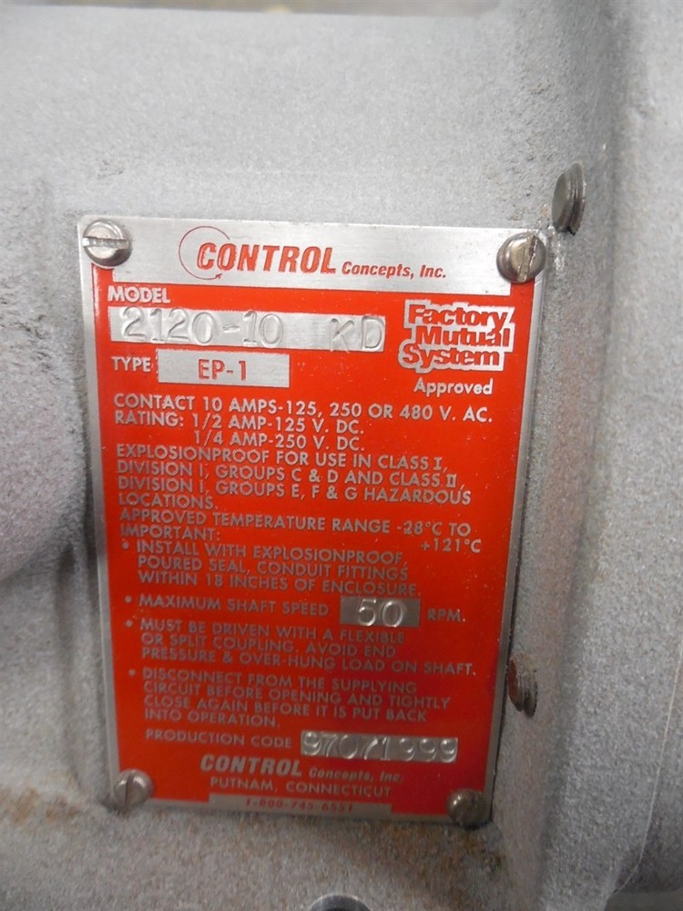 Control Concepts Inc. 2120-10 EP-1 Zero Speed Switch 5-40 RPM Surplus