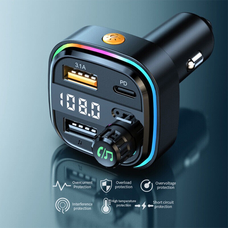 Universal Bluetooth 5.0 Car Wireless Adapter FM-Transmitter MP3 Radio USBCharger