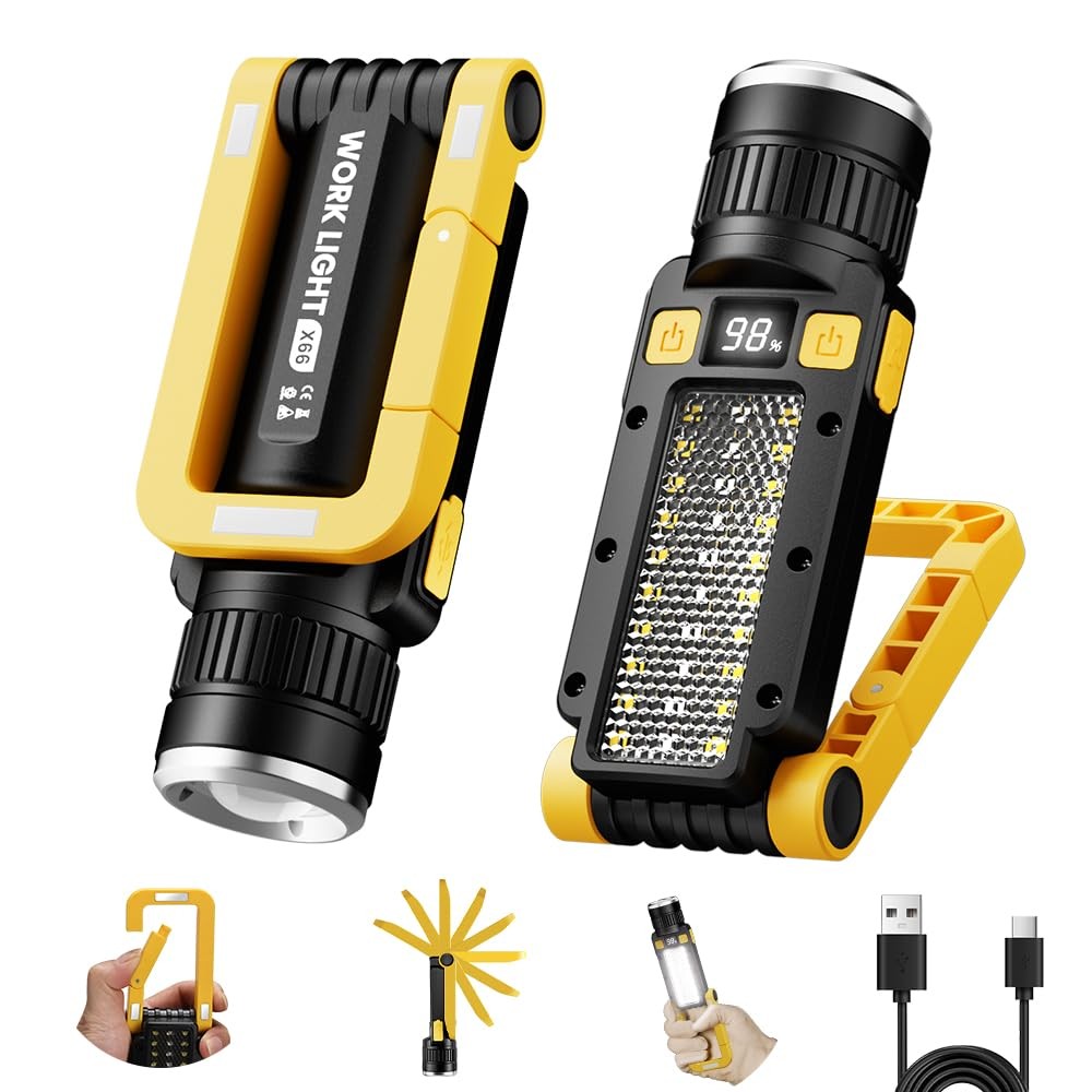 Rechargeable LED Magnetic Work Light, Portable Work Lights, 7 Flashlight Mode...