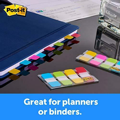 Post-it Tabs.625 in. Solid, Aqua, Lime, Yellow, Red, Durable, Writable,
